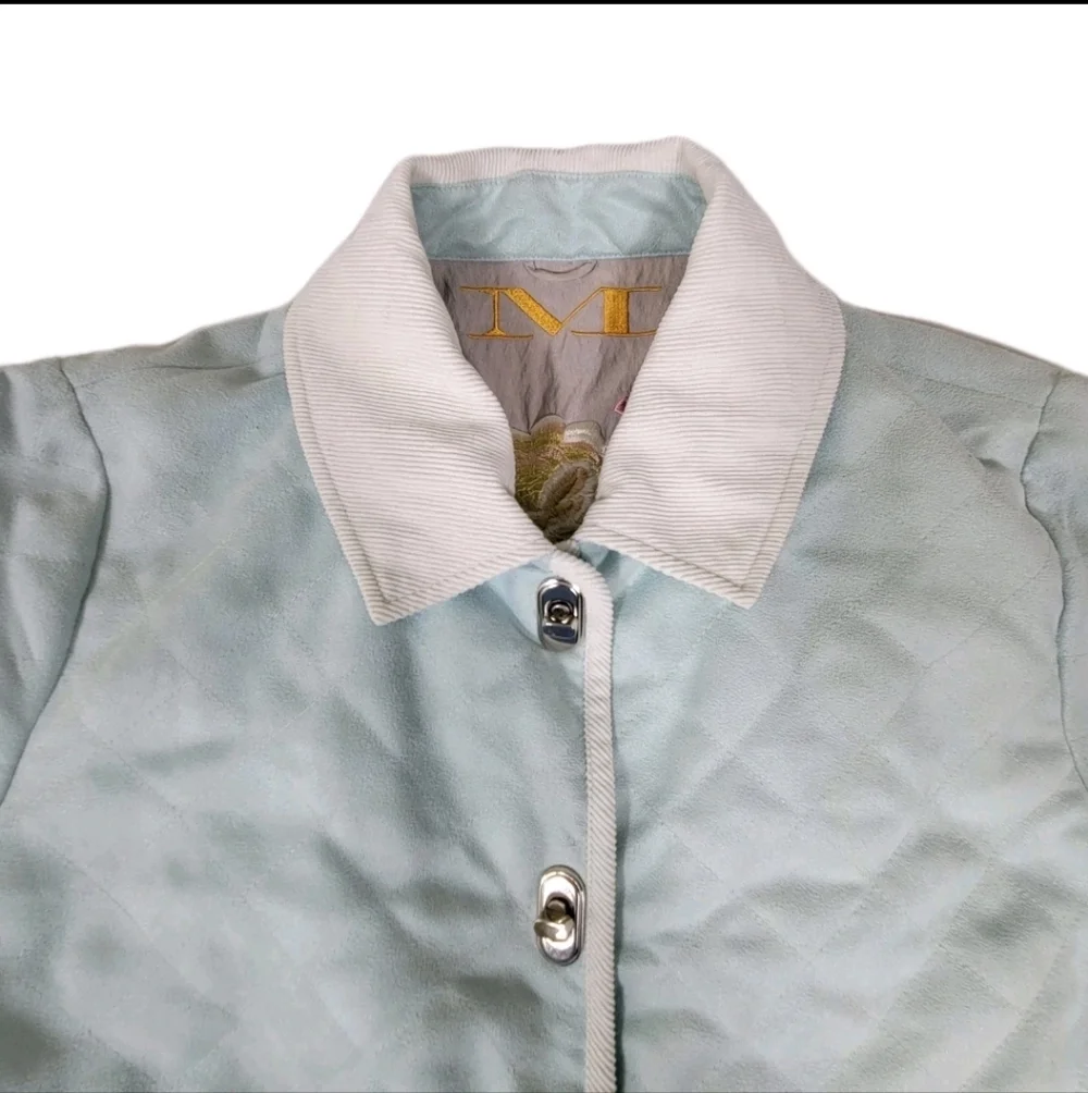 Womens Blue Luxury Quilted Embroidered Microsuede Barn Coat Size S/M Mycra Pac
